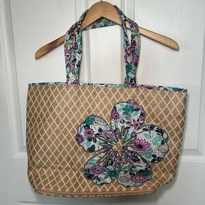 Vera Bradley‎ Penelope's Garden Floral Tote Bag Straw Large Beach Travel Purse